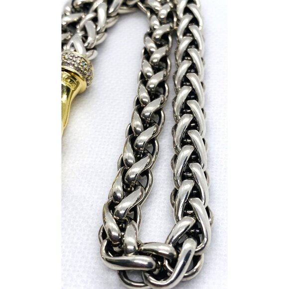 David Yurman Sterling Silver 925 18K 750 Diamond Wheat Necklace 98 Grams! - Picture 5 of 11